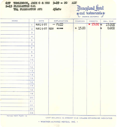 hotel receipt. Hotel - 1957 receipt