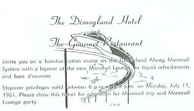 1961 monorail familiarization cruise ticket